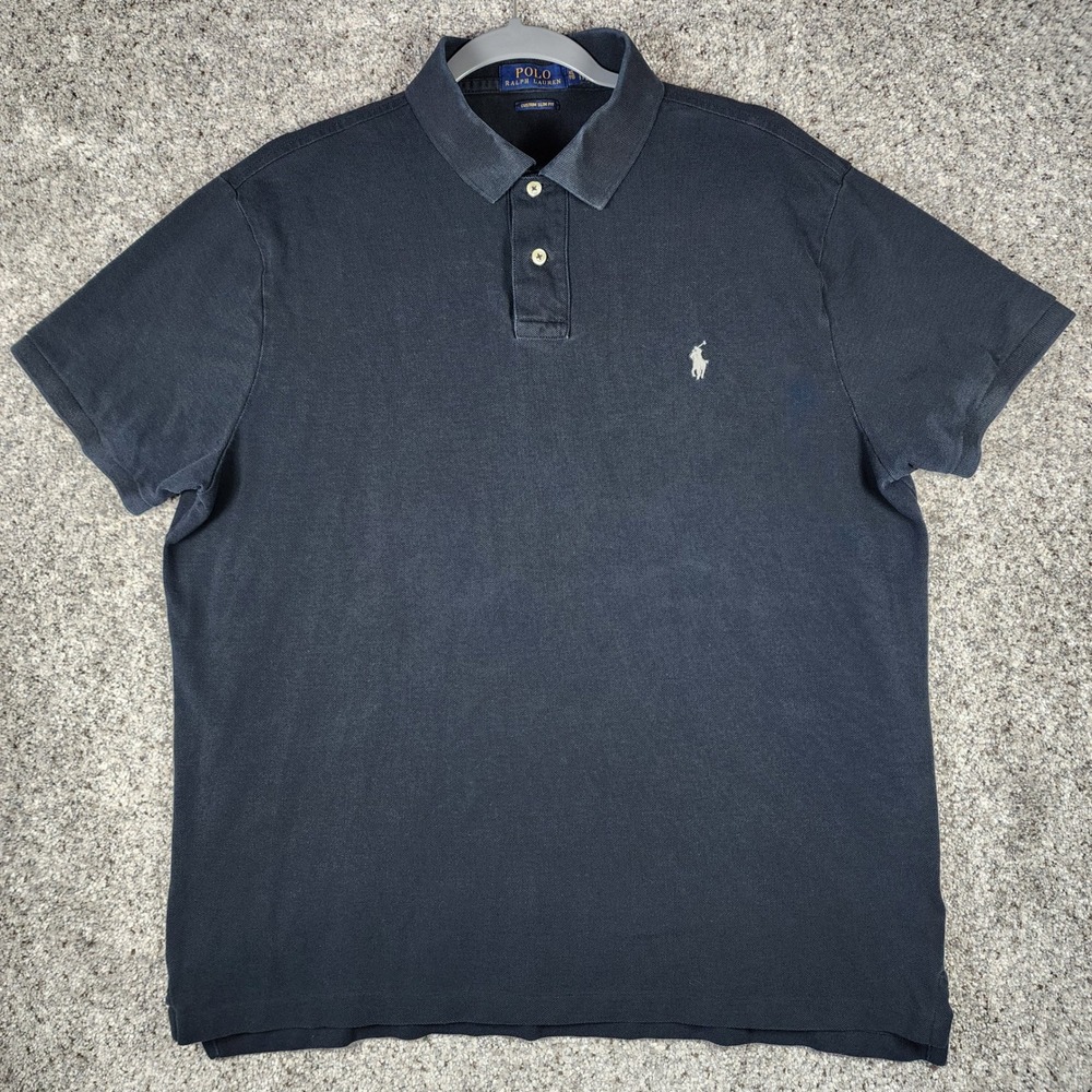 Polo Ralph Lauren Polo Shirt Mens XL Custom Slim Fit Washed Black Pony Excellent
